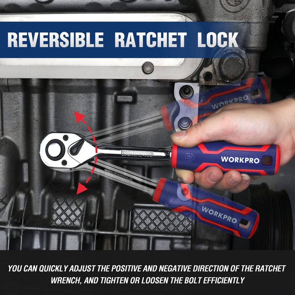 WORKPRO 3-Piece Ratchet Set, 1/4", Set: 3/8", 1/2", Chrome