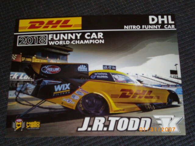 2019 J.R. TODD DHL FUNNY CAR NHRA POSTCARD