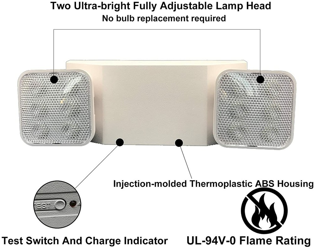 LED Emergency Lights , Exit Sign Light Adjustable Dual Head Battery Back-up UL