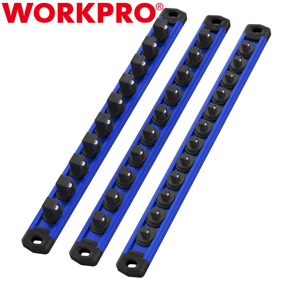 WORKPRO 3-PCS Magnetic Socket Organizer 1/4" 3/8" 1/2" Set Drive Socket Holder