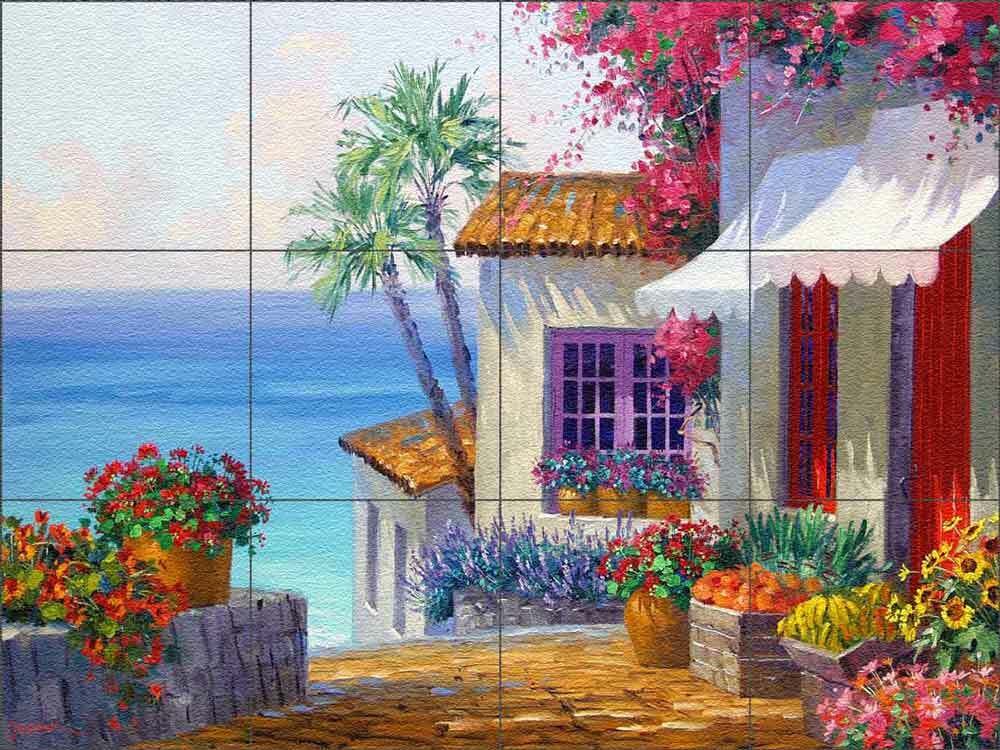Glass Tile Backsplash Mikki Senkarik Mediterranean Kitchen Shower Mural MSA118