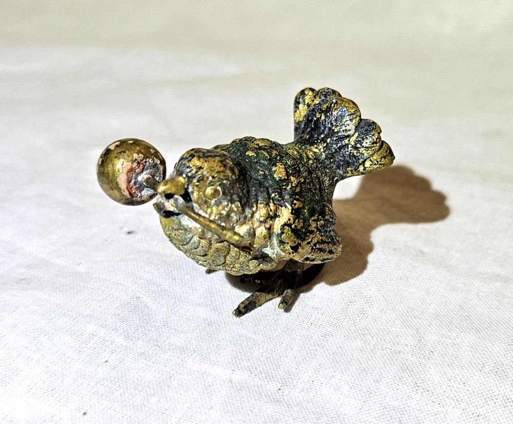 Vienna Bronze Bird Figurine with Cherry