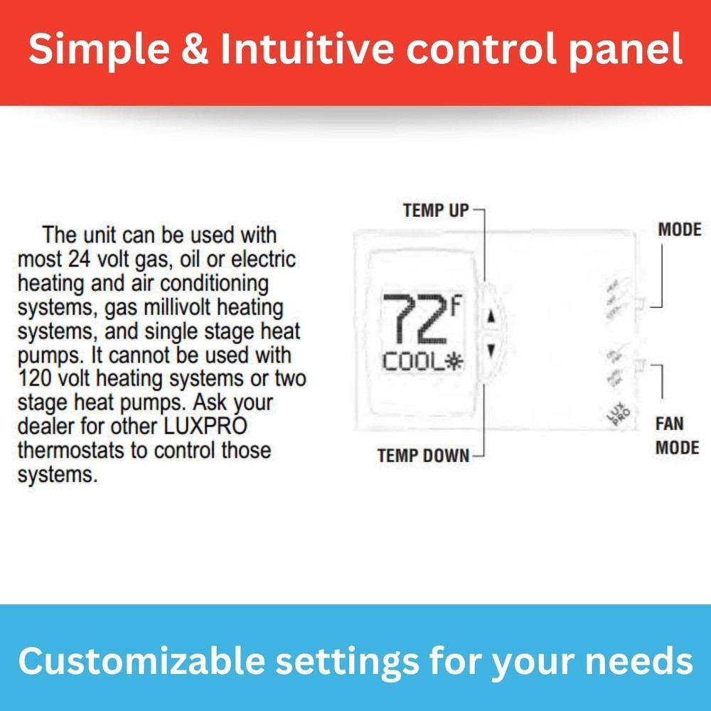 Lux Pro PSD111B Non-Programmable Thermostat for Home PSD111B- Single, White