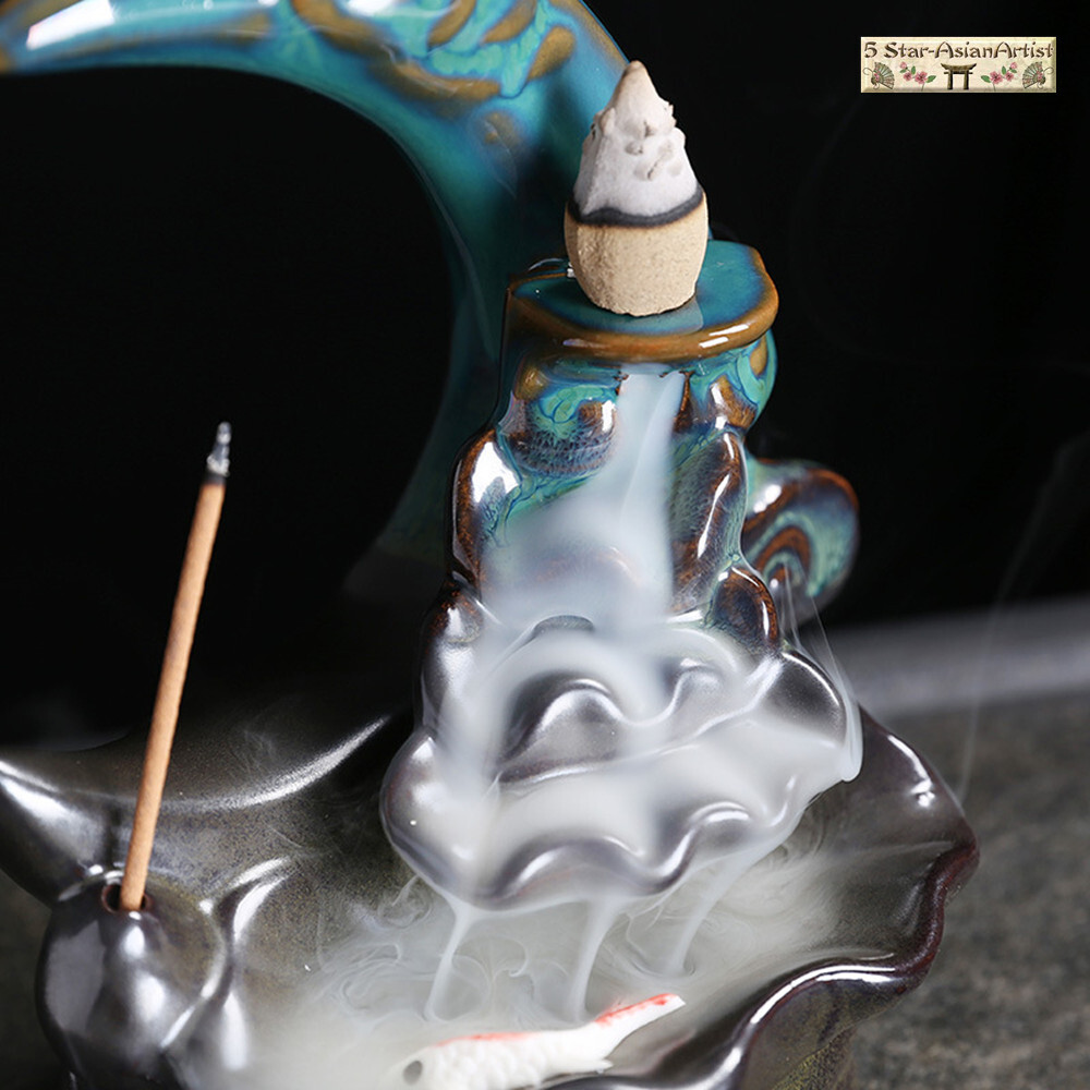 Ceramic Backflow Waterfall Incense Burner Holder Lotus Waterfall & Incense Cones