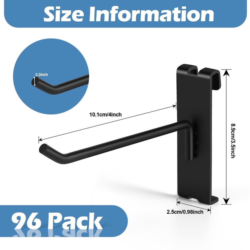 4" Heavy Duty Black Gridwall Panel Hooks Pack Of