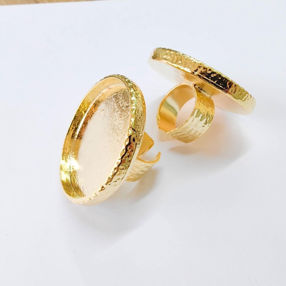 Shiny Gold Plated Ring Blank Base Bezel Setting Adjustable Ring 40mm G37843