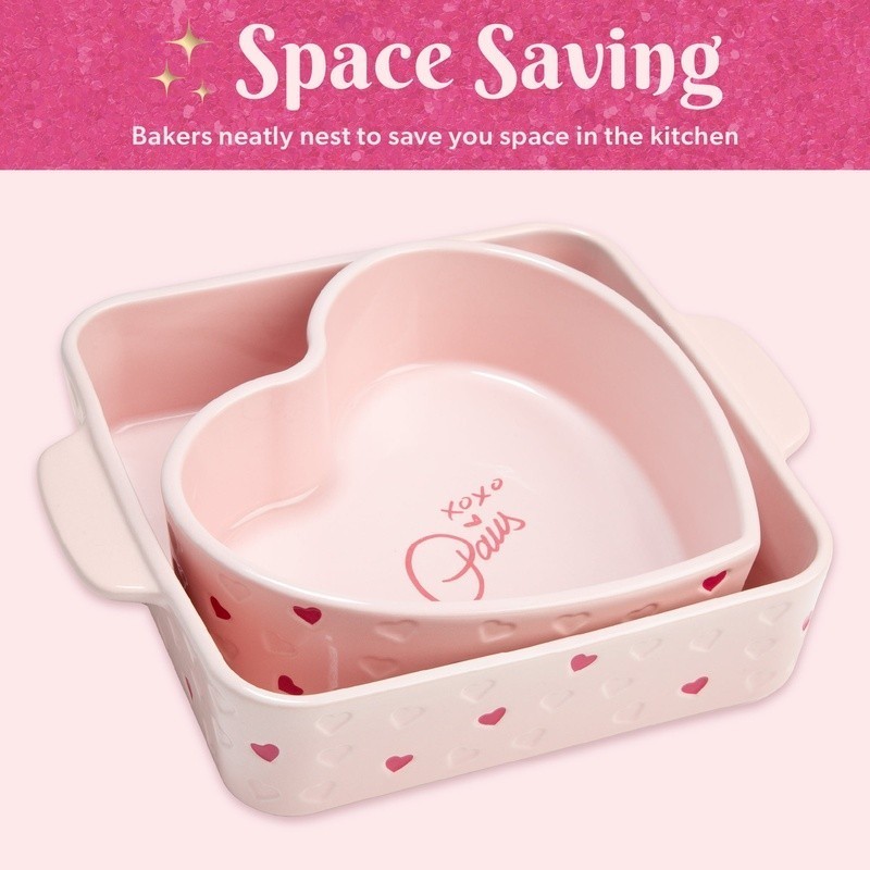 Ceramic Baking Set 2 Piece Square Heart Shaped Bakeware Kitchen Dishes New