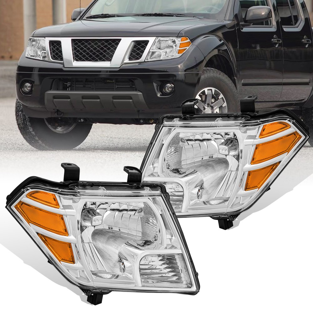 Left+Right Chrome Headlights Assembly For 2009-2021 Nissan Frontier Front Lamps