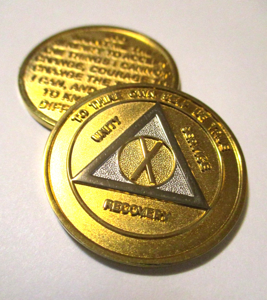 AA Coin 10 Year Anniversary Bi-plate Alcoholics Anonymous
