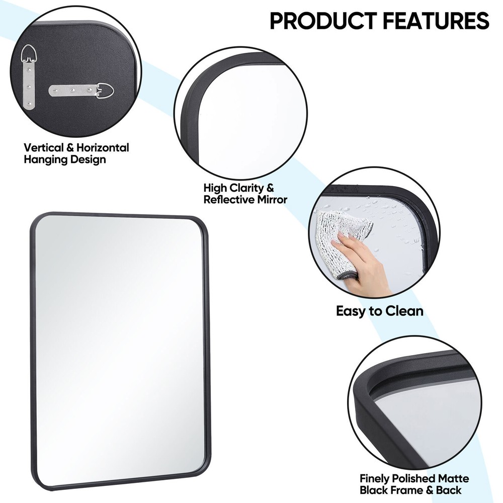 22" x 30" Rectangular Wall Mirror Vanity Mirror Bathroom Durable Metal Frame