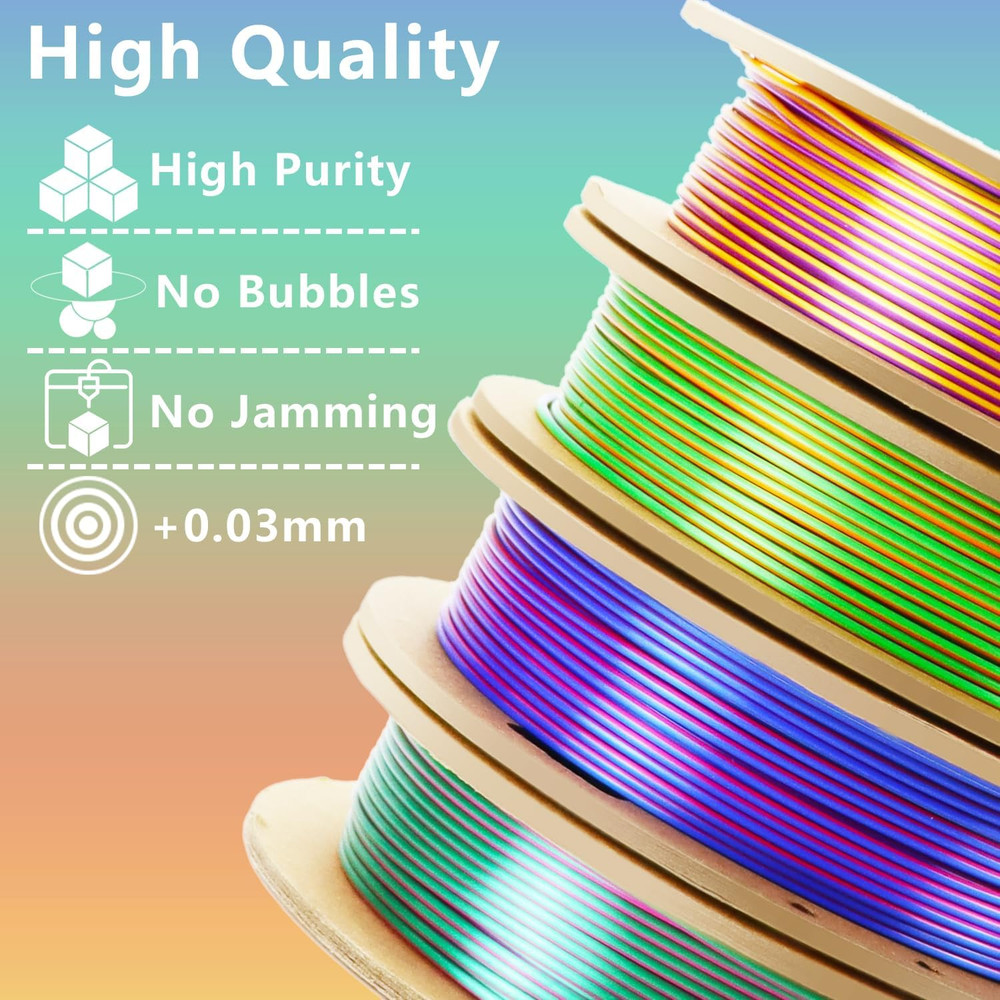 3D PLA Filament 1.75Mm Bundle, Tricolor 3D Printer Filament Bundle, Rainbow Silk