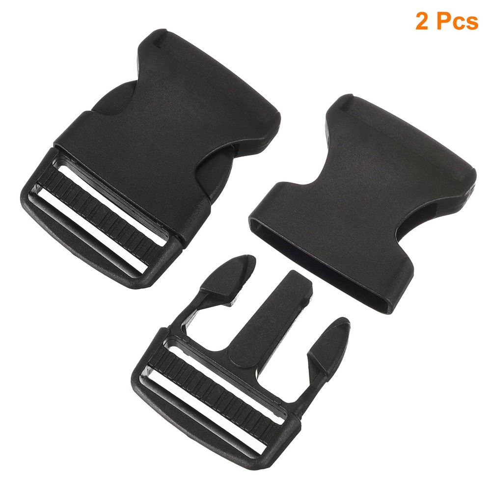 2Pcs 1-1/2" Plastic Dual Adjustable Side Release Buckle for Backpack Strap Black