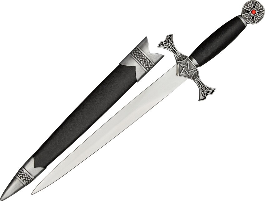 Celtic Fixed Knife 9" Stainless Double Edge Dagger Blade Leather Covered Handle