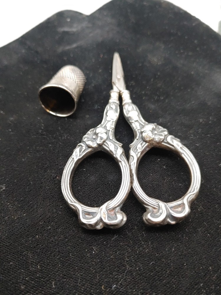 Vtg Sterling Wm Ben's Co. W Germany Scissors & Thimble