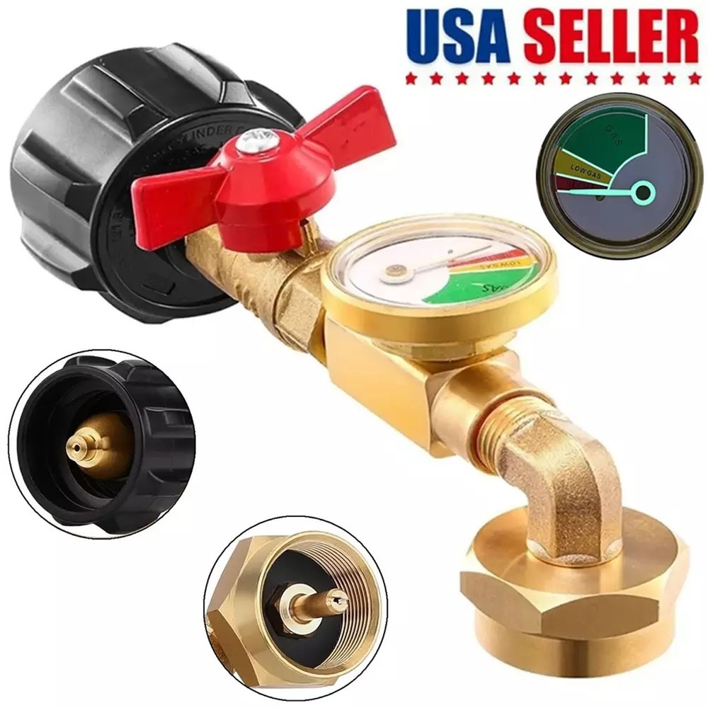 Solid Brass Propane Refill Kit, 90-Deg Elbow, QCC1 with On-Off Control