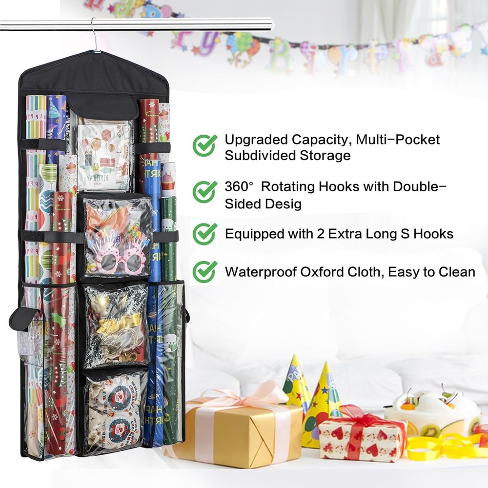 Wrapping Paper Organizer - Hanging Gift Wrap Storage Container, Double-Sided