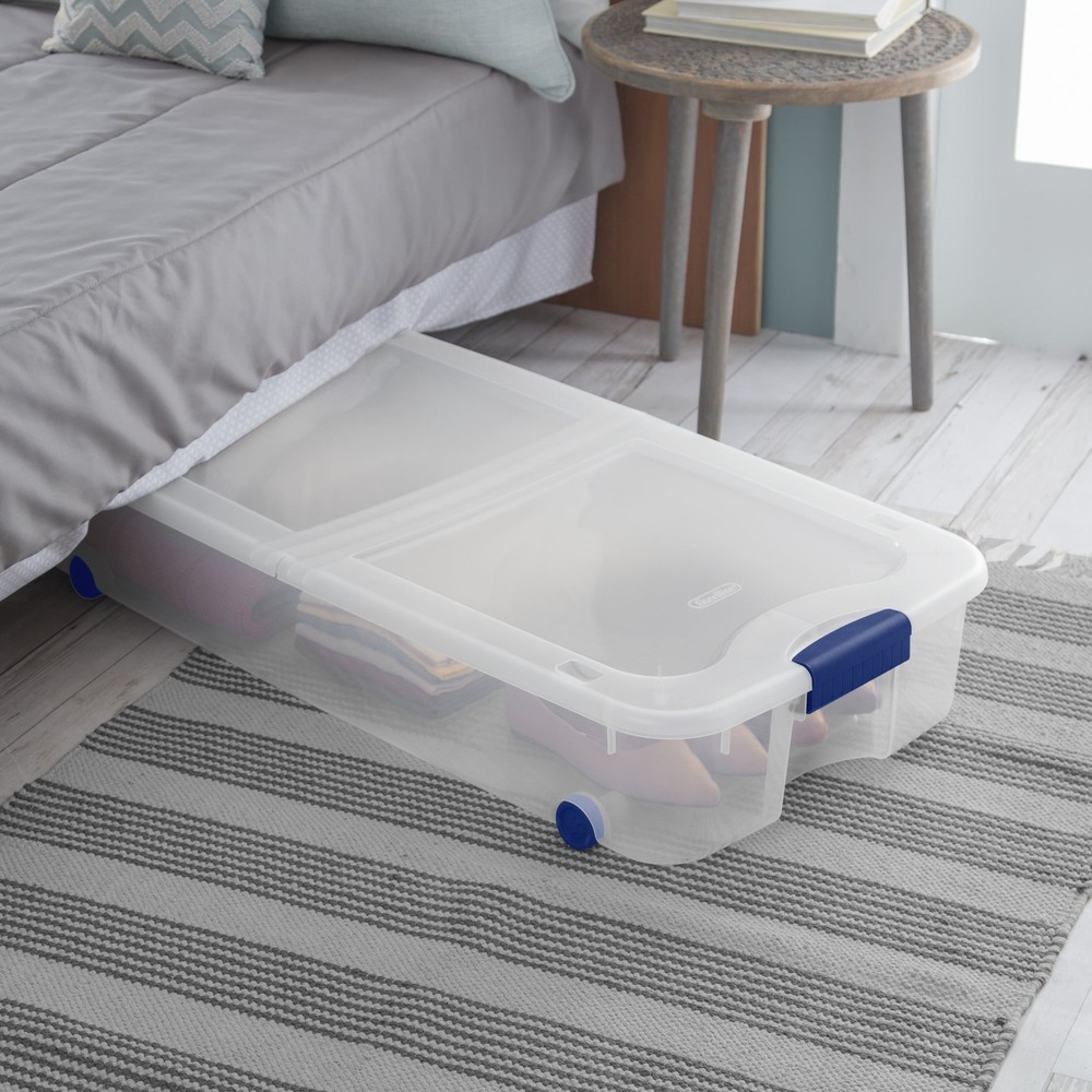Sterilite Latching Wheeled Storage Bin 66 Quart Clear Underbed Storage Container
