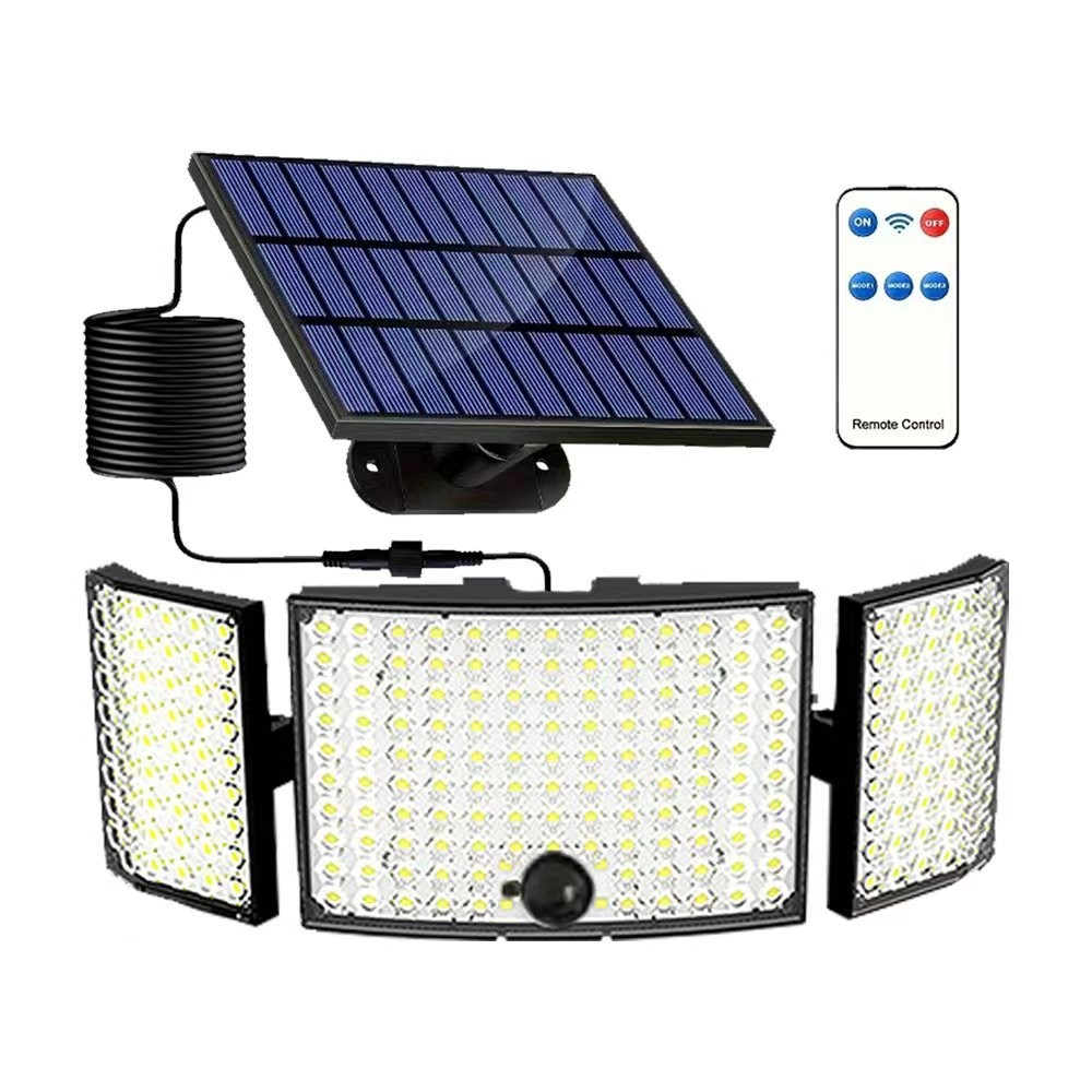 Solar-Powered LED Floodlight  3-Head Motion Sensor Security Light with Remote
