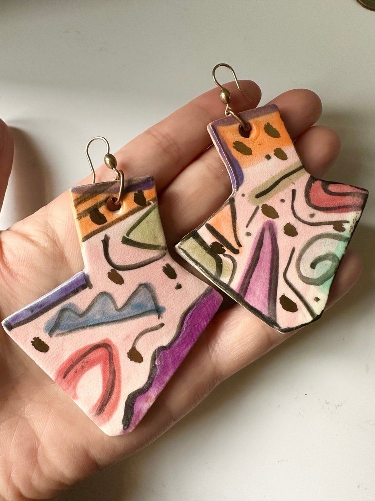 Handmade painted ceramic Earrings Large