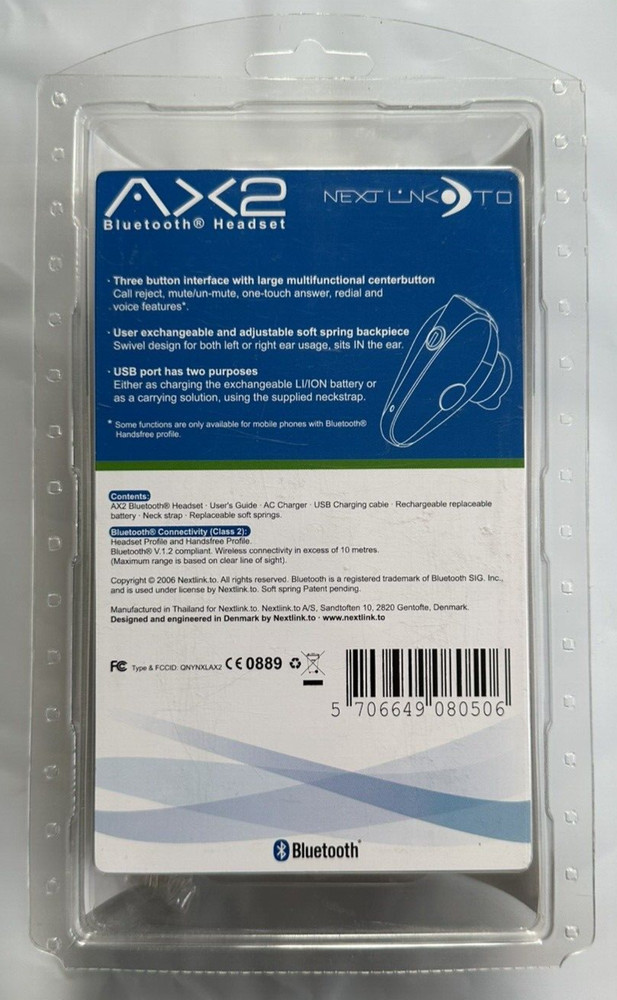 Nextlink AX2 Bluetooth Wireless Headset Next Link Factory Sealed