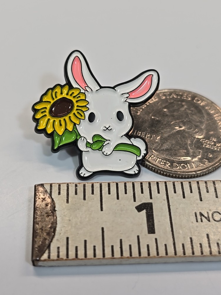 Bunny Rabbit With Yellow Flower Lapel Pin