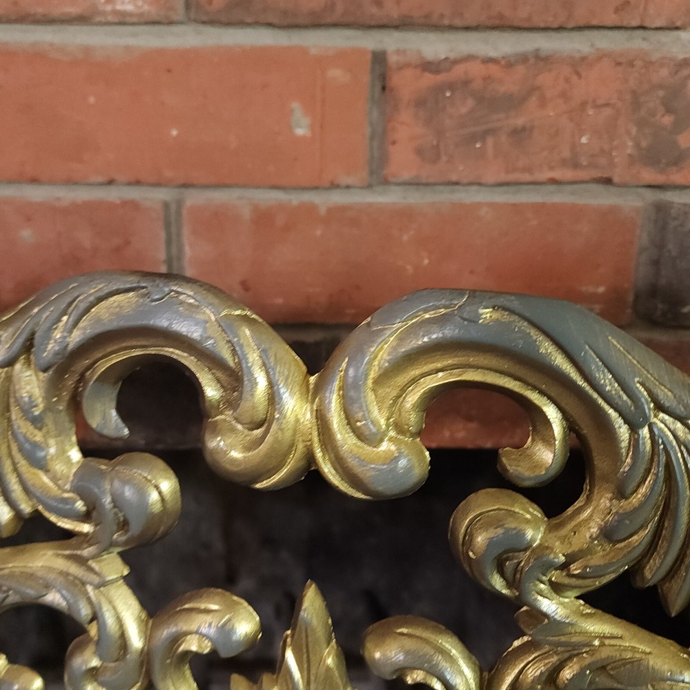 Vintage Fireplace Cast Iron 4 Panel Fire Screen Gold 54”x 29 1/2” Foldable