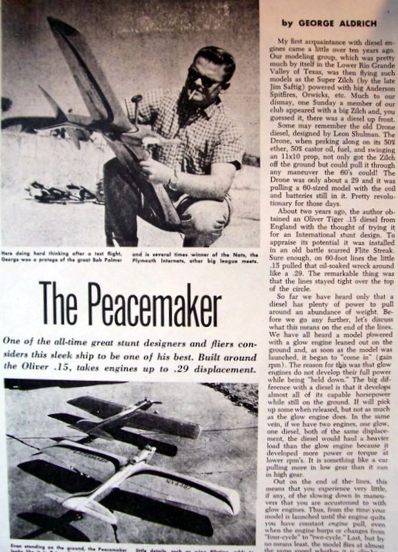 Two Aldrich PEACEMAKER PLANS + CONSTRUCTION ARTICLE for UC Stunt Model Airplane