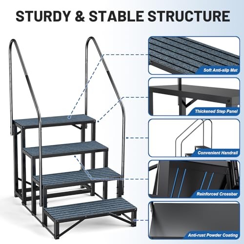 RV Steps Spa Steps with Handrail -4 Step Hot Tub Steps 4 Steps with 2 Handrail