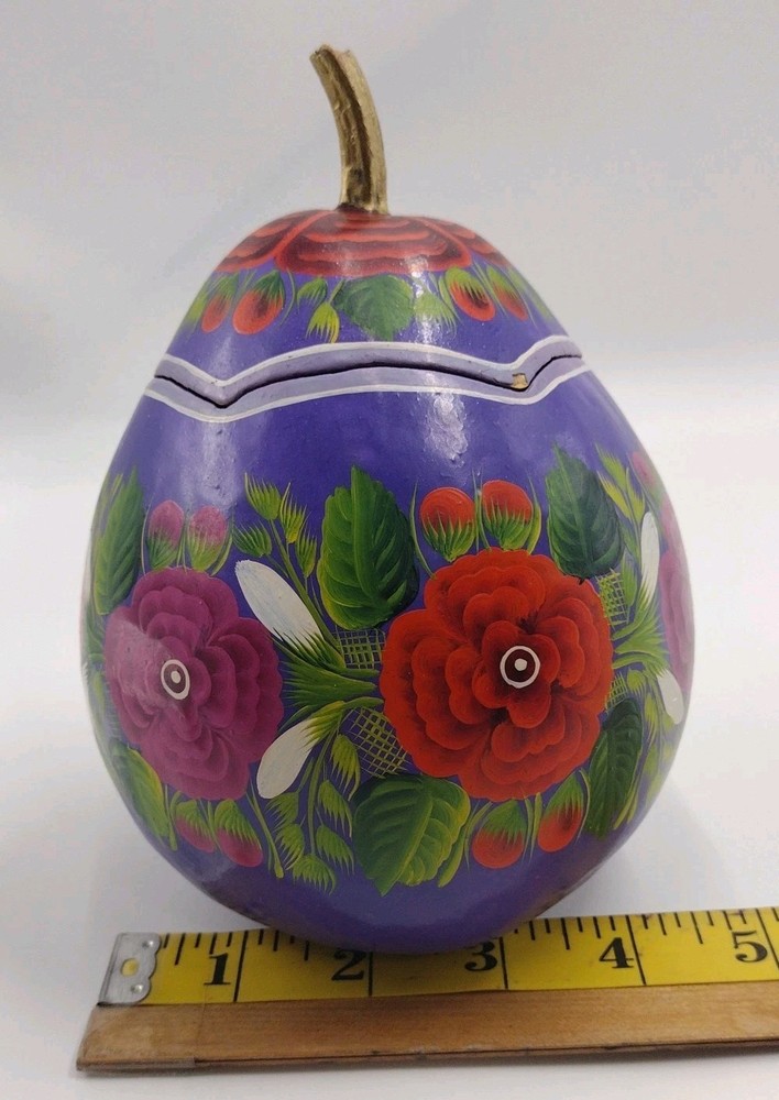 Gourd Hand Painted Floral Pattern Purple with lid Decor