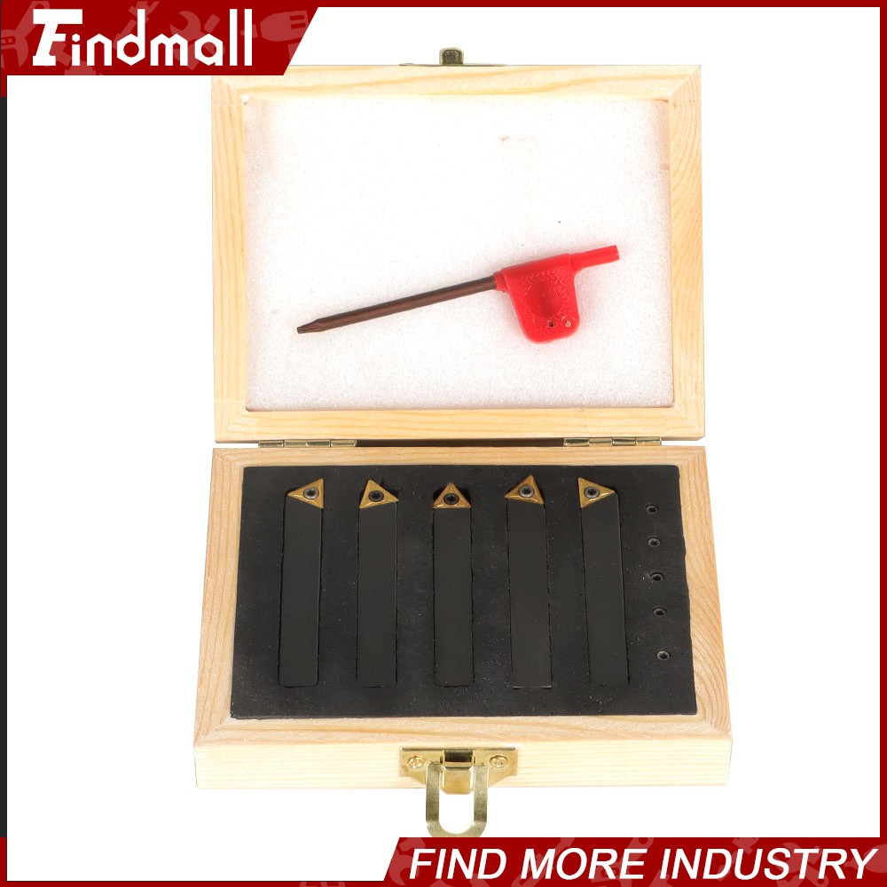 3/8" Lathe Indexable Carbide Insert + Turning Tooling Bit Holder Set 5Pcs