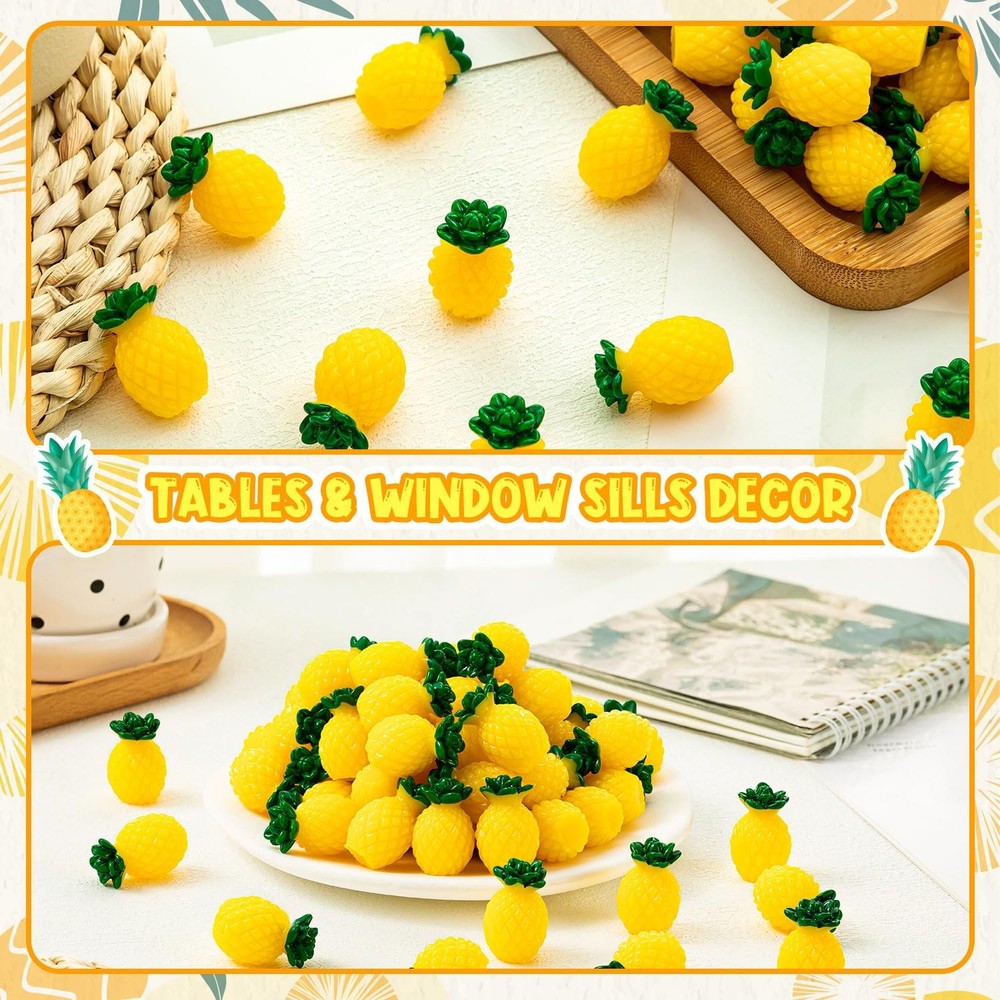 CLESDF 60Pcs Mini Resin Pineapple, Artificial Tiny Pineapple Yellow