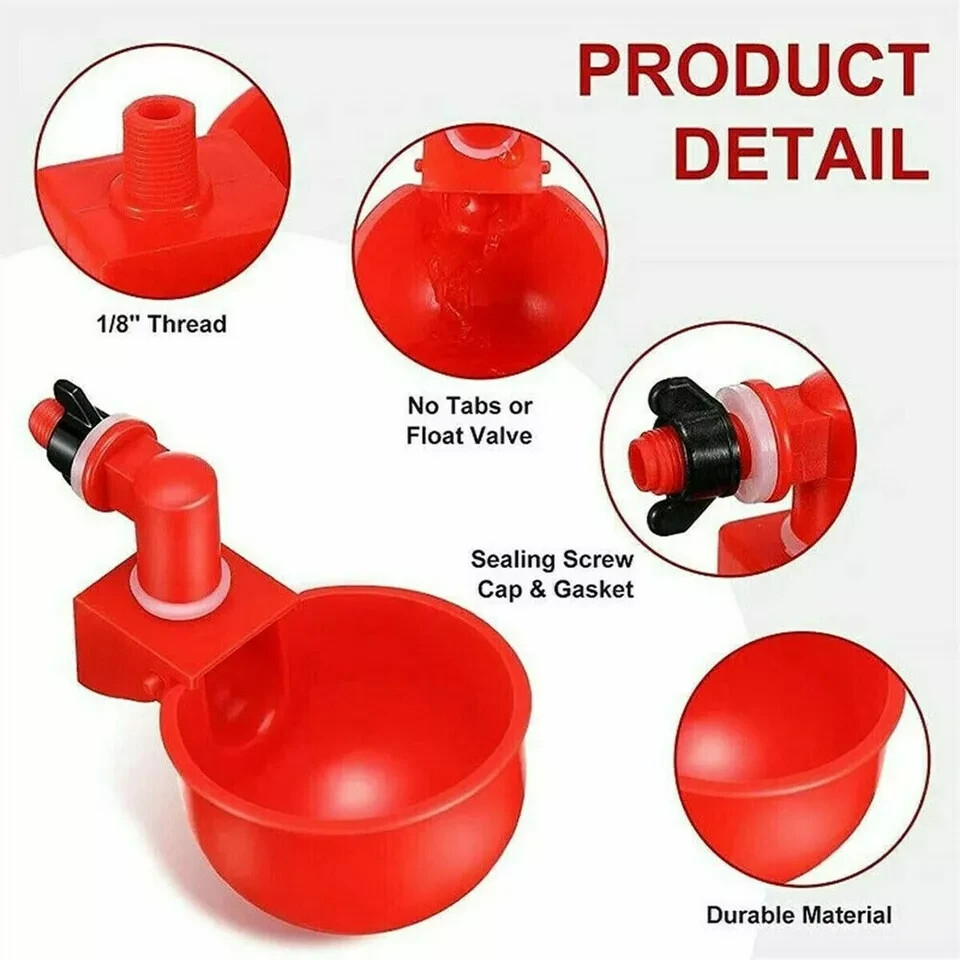 Automatic Water Cups Poultry Drinker Waterer Chicken Duck Quail Drinking 6 PCS