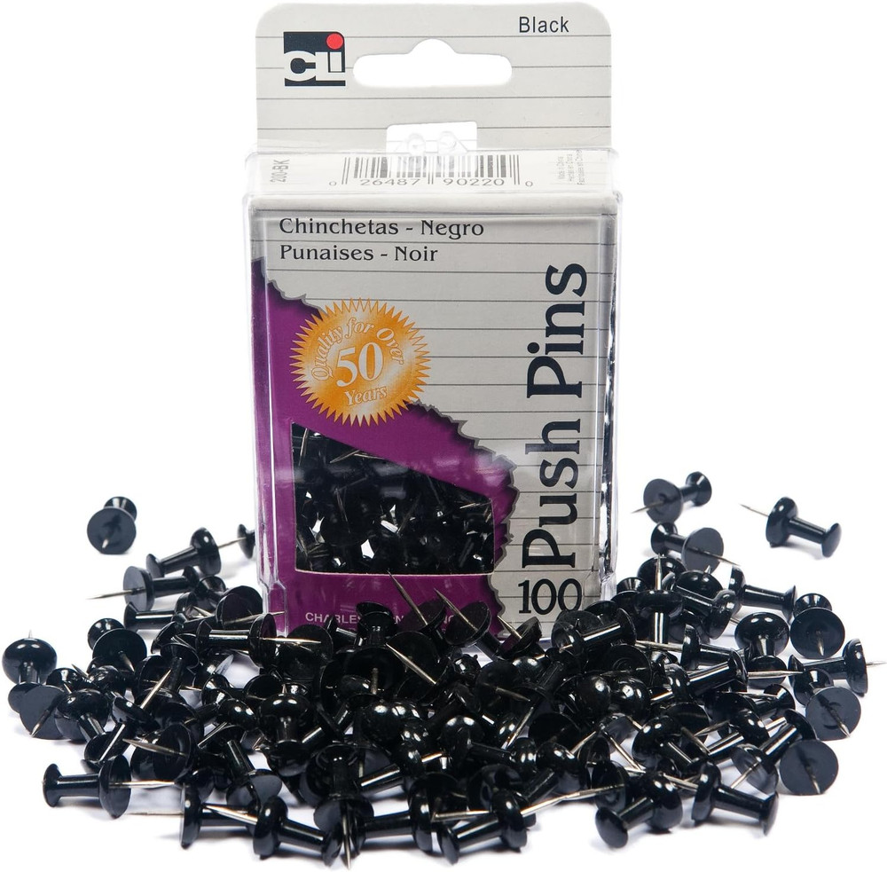 Push Pins, Black, 100-Pack (200-BK)