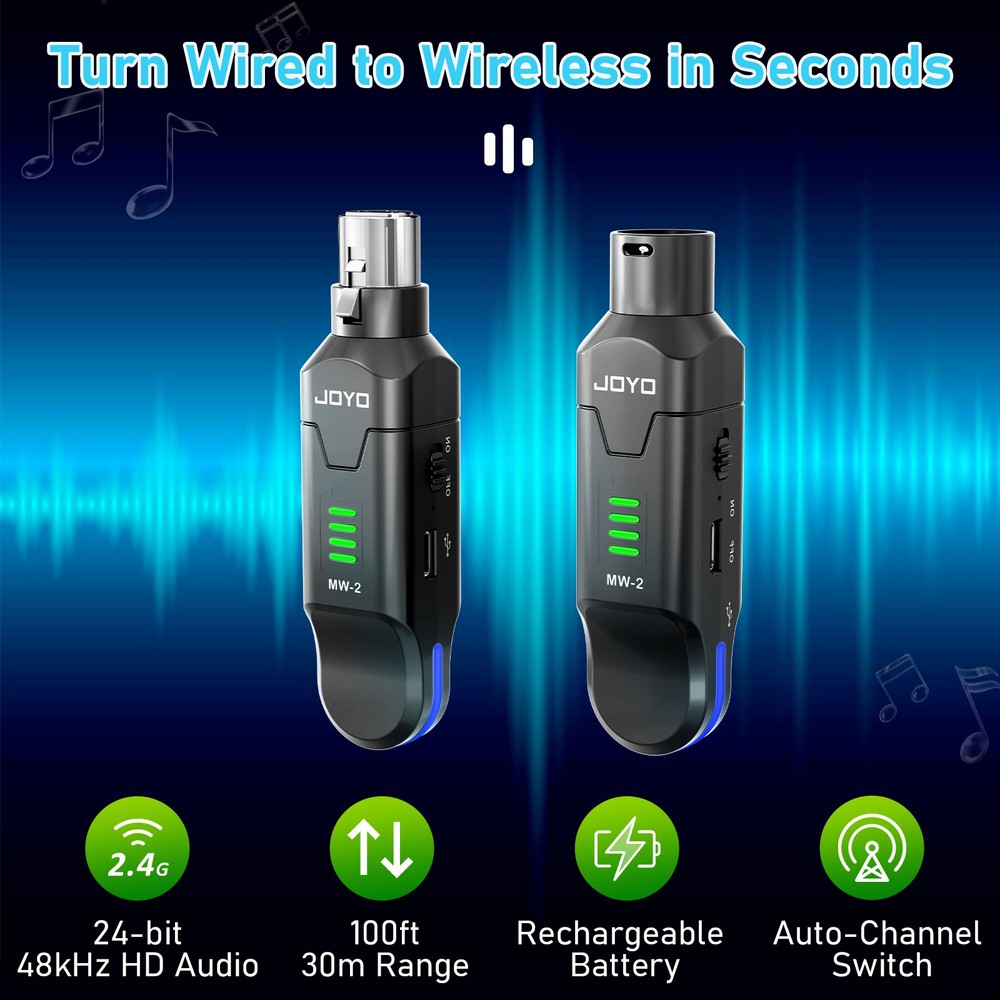 JOYO Wireless Microphone System 4-Channel XLR Transmitter Receiver Dynamic (OP)