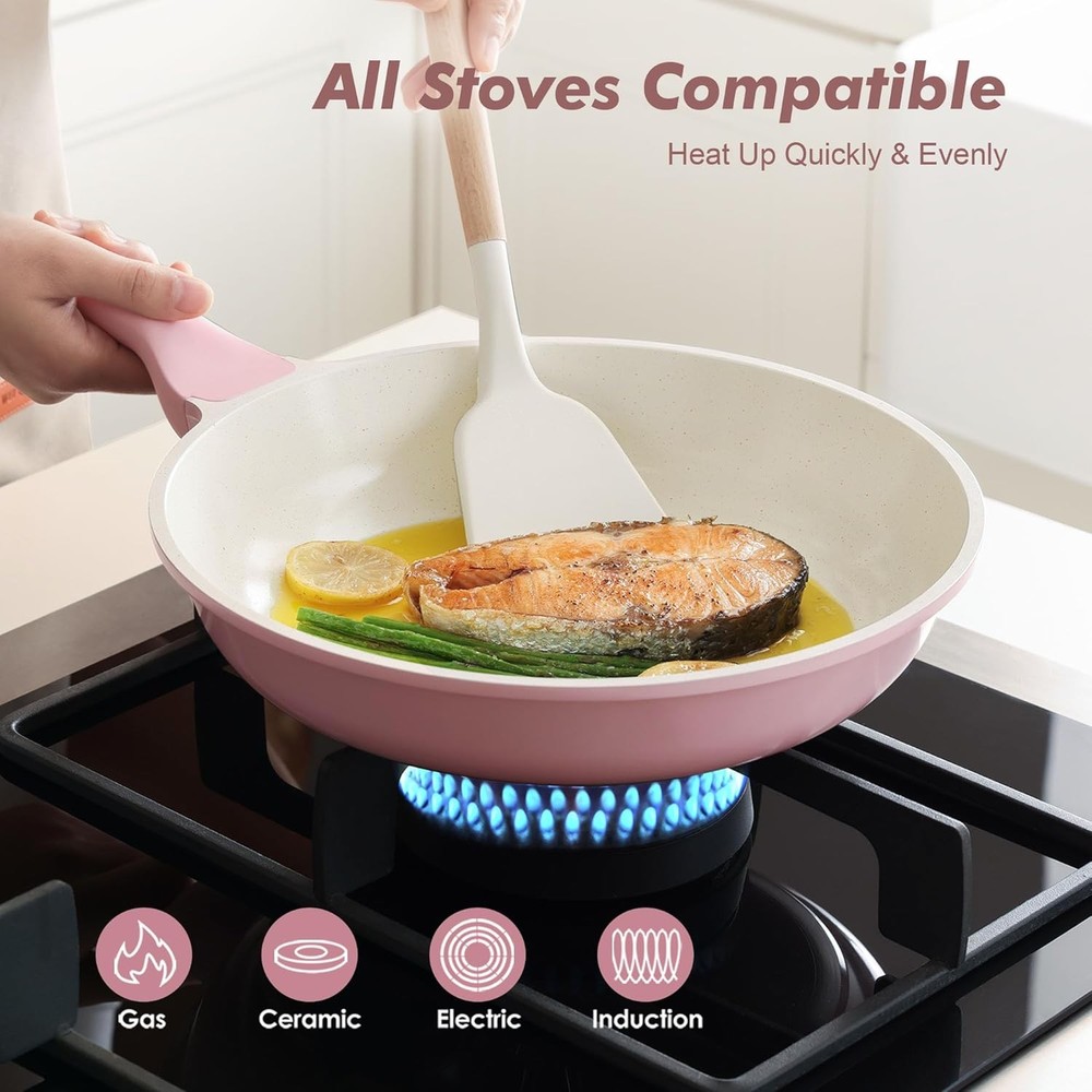 Pink Non Toxic Ceramic Frying Pan 9.5"