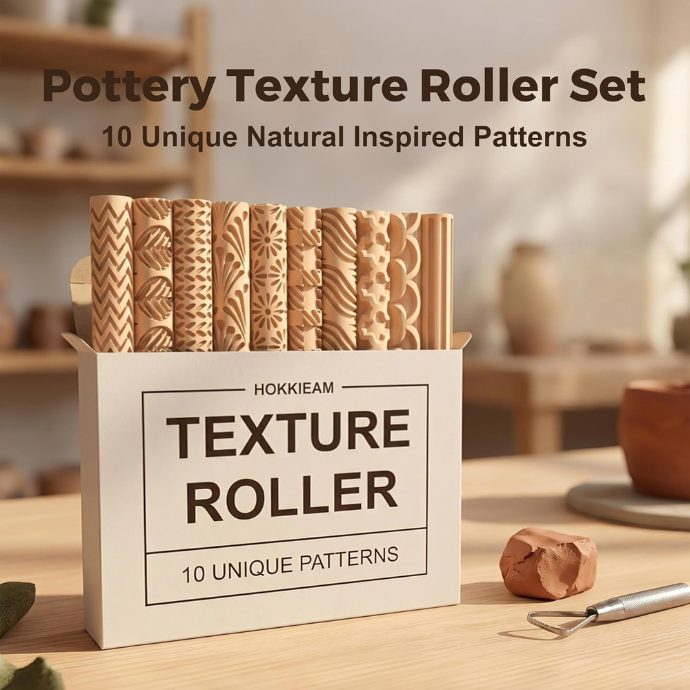 Clay Texture Rollers | 10-Pack Polymer Clay Texture Roller Set for Pottery & Cra