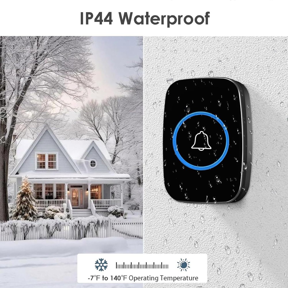 2Wireless Doorbell Chime Waterproof Plugin Receiver Adjustable Volume 1000FT Kit