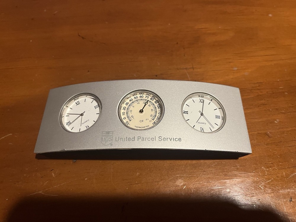 VINTAGE UPS UNITED PARCEL SERVICE SILVER CLOCK THERMOMETER