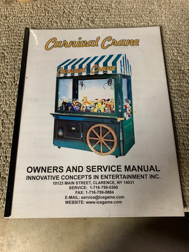 ORIGINAL CARNIVAL CRANE  ICE  arcade game manual