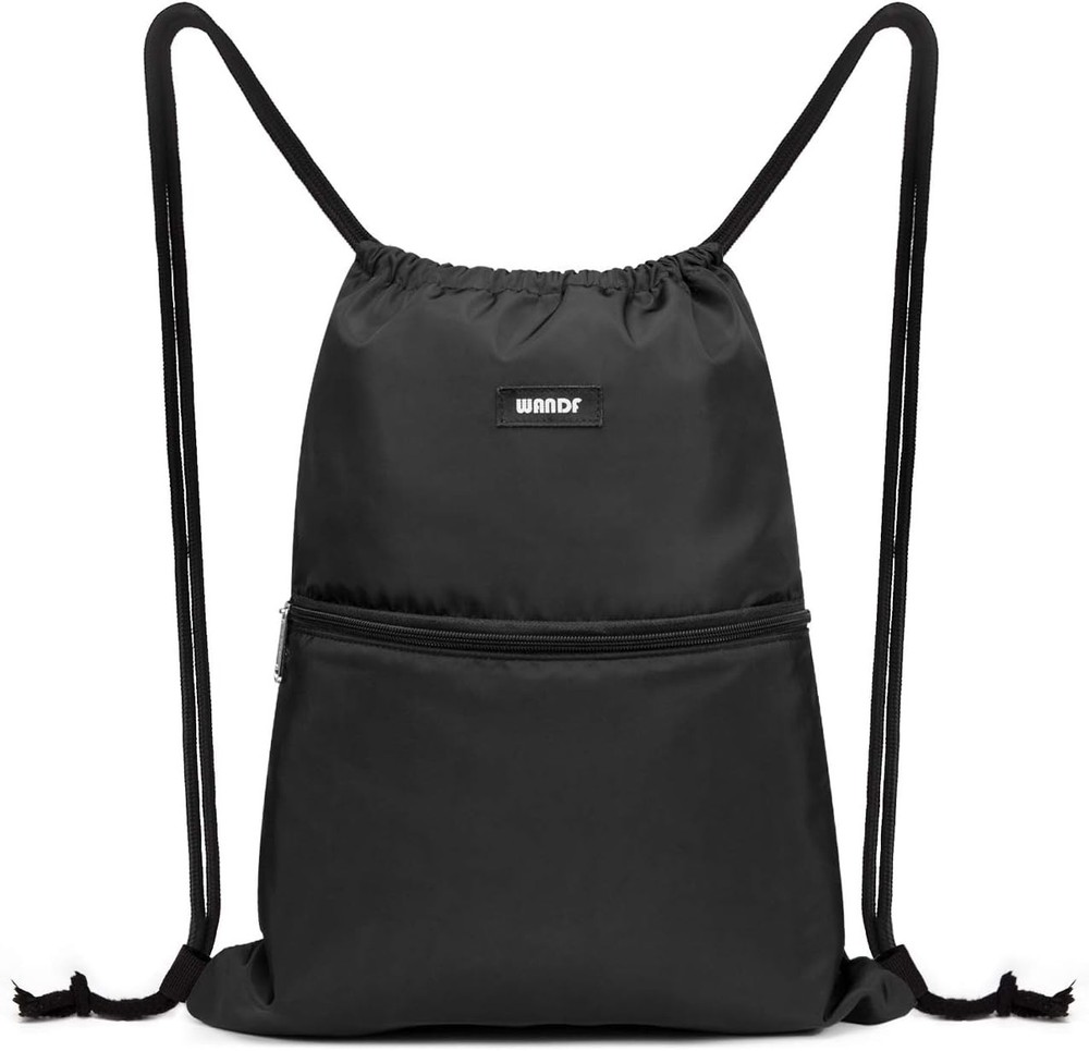WANDF Drawstring Backpack String Bag Sackpack Cinch Water Resistant Black