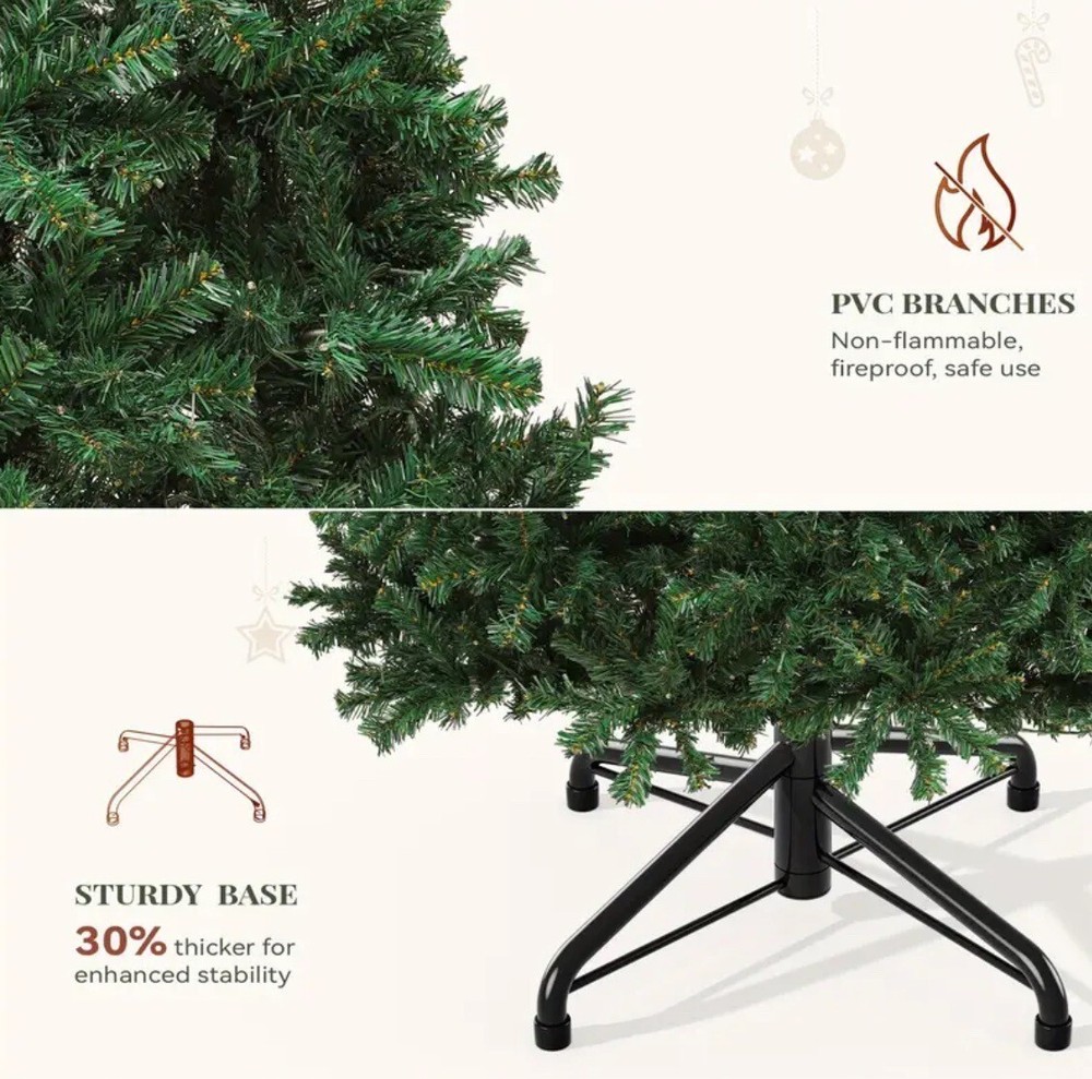 9ft Artificial Christmas Tree Green Hinged with Foldable Base Large