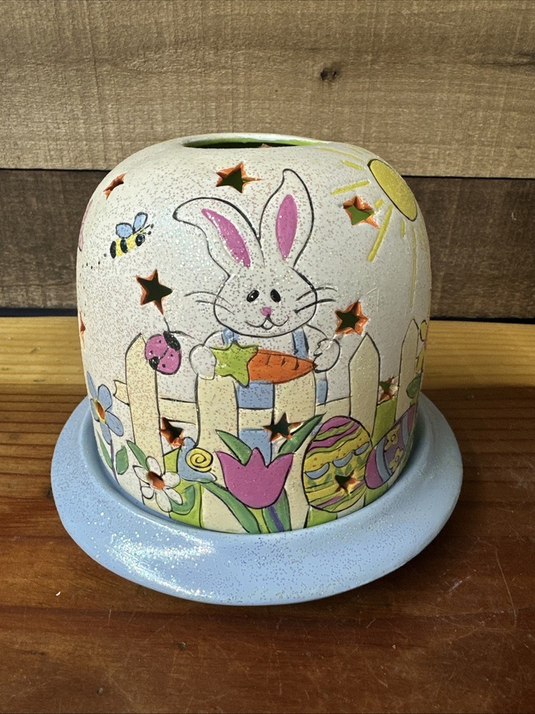 Vintage Easter Bunny Spring Scene Dome Candle Holder