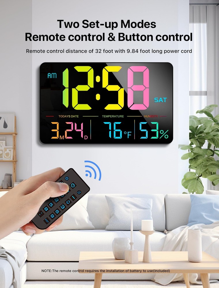 MASHI Digital Clock, 13" Large Display Digital Wall Clock, Adjustable Brightn...