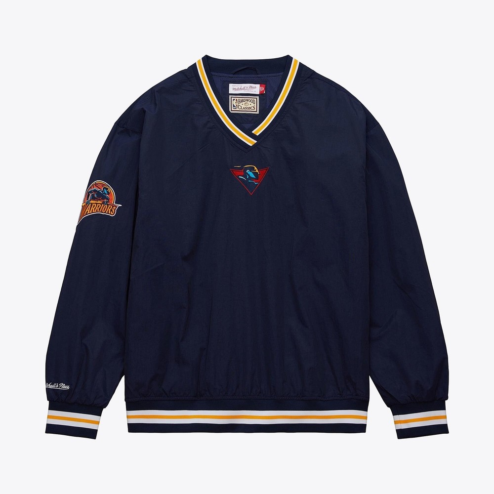 MENS MITCHELL & NESS NBA CLASSIC NYLON PULLOVER VINTAGE LOGO WARRIORS