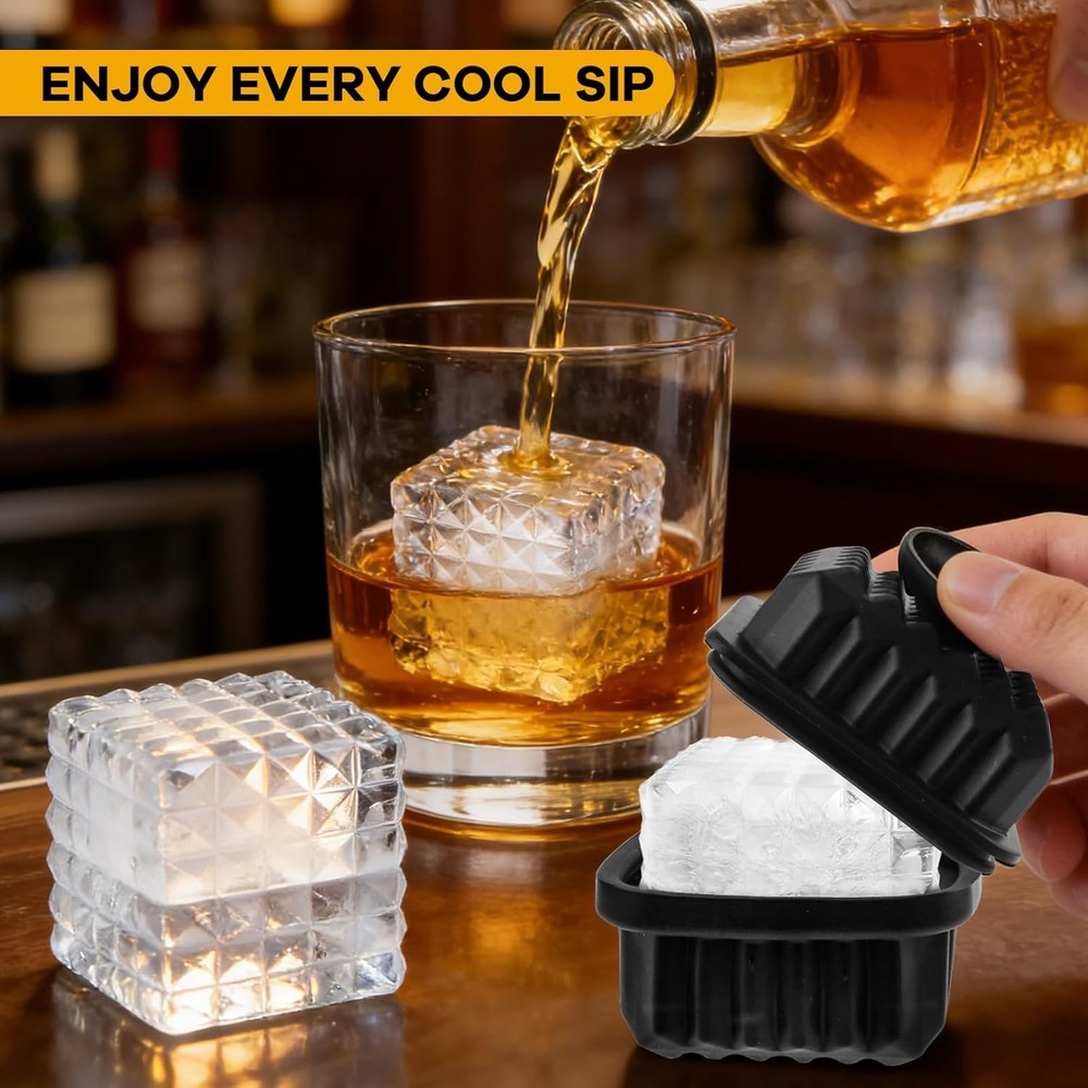 Large Silicone Ice Cube Tray (3 Pack),Whiskey Ice Cubes Mold,Make 2Inch Square I
