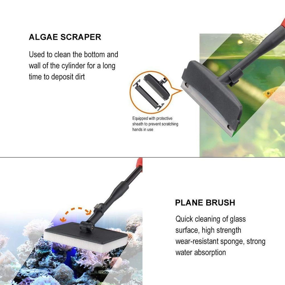 6-in-1 Fish Tank Cleaning Kit - Algae Scraper, Brush, Long Handle Tool