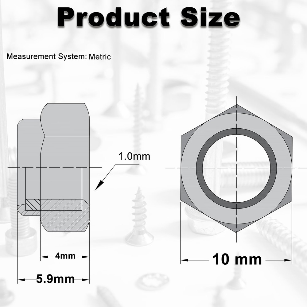 M6 Locknuts 100Pcs Metric Nylon Inserted Hex Lock Nuts Self-Lock Nylon Insert M6