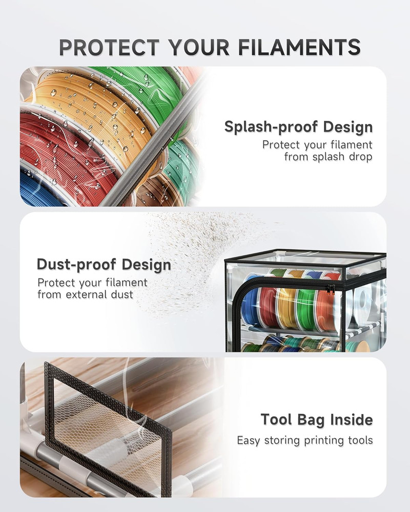 3D Printer Filament Storage Box – 2 Tier Filament Storage Rack with Transparent