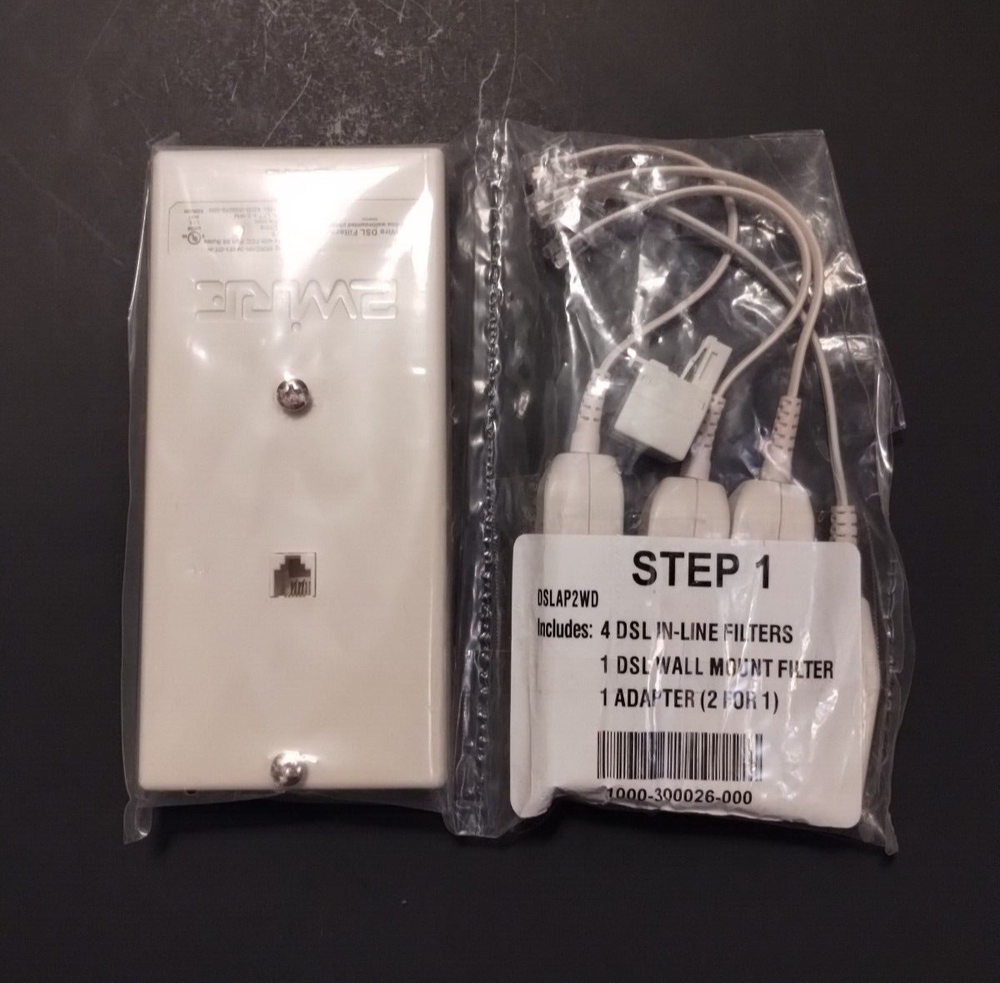 2Wire 4 Pack DSL In-Line Filter Kit w/Wall Mount Filter & 2-n-1 Adapter OPEN PKG