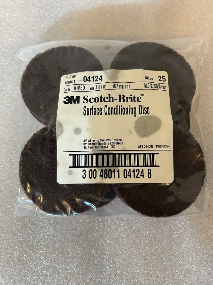 25  3" 3M Medium  Surface Conditioning Disc Red 04124 Scotch Brite Hook Loop